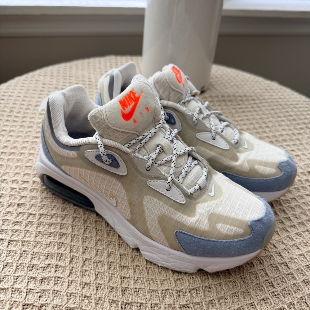 Nike Kids Air Max Sneaker - White with Light Blue and Orange Accents